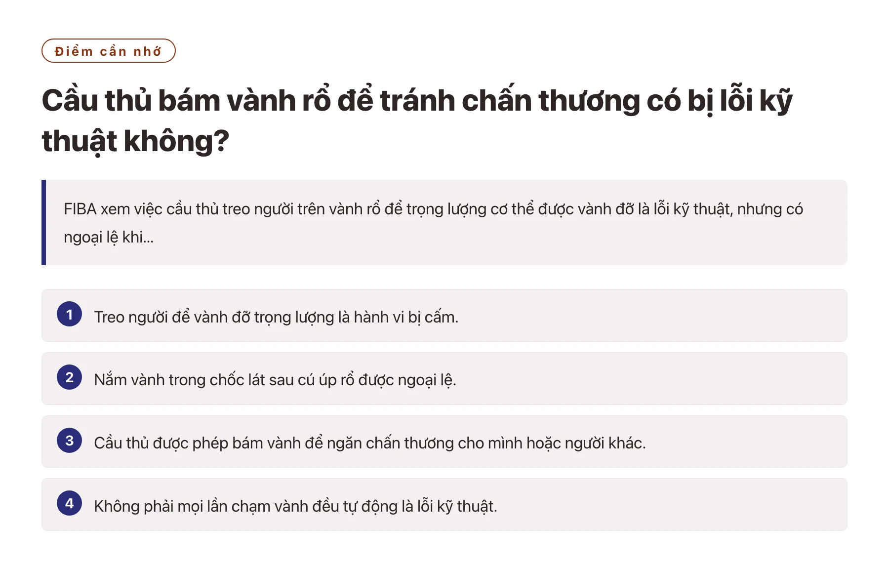 Cầu thủ bám vành rổ để tránh chấn thương có bị lỗi kỹ thuật không?——全文要点速览